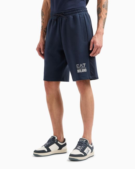 EA7 Logo Series Interlock-Bermudashorts Aus Einer Baumwoll-Mischung in Blue für Herren