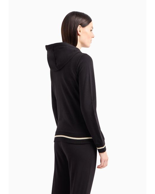 EA7 Black Stretch-cotton Hooded Core Lady Sweatshirt