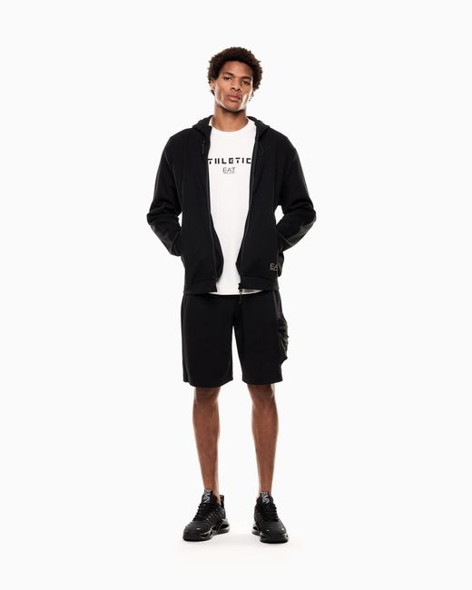 EA7 Black Cotton-Blend Hooded Sweatshirt for men