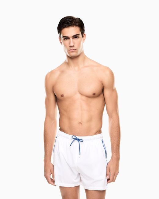 EA7 Blue Logo Series Swim Trunks With Logo Tape for men