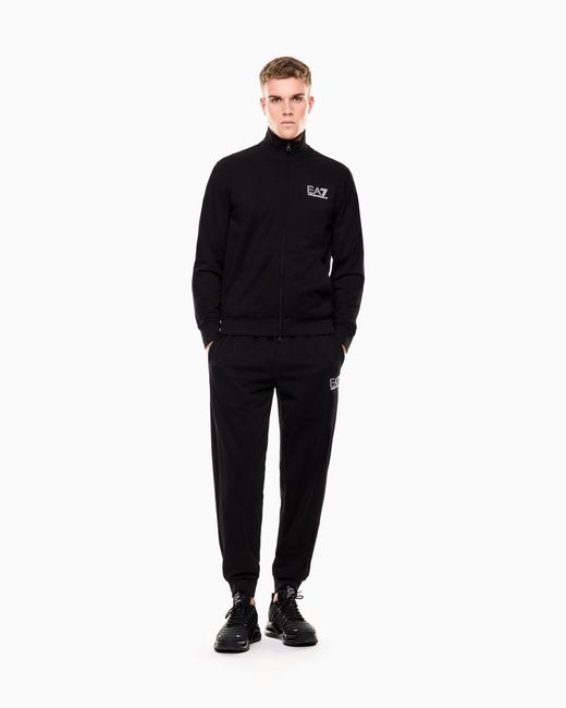 EA7 Blue Visibility Pure Cotton Zip-Up Tracksuit for men
