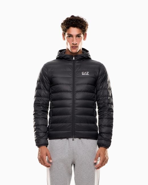 EA7 Blue Core Identity Packable Down Jacket With Hood for men