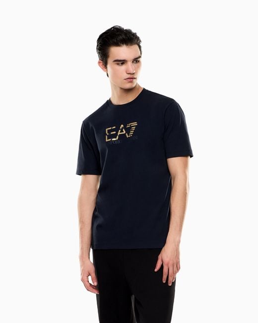 EA7 Blue Premium Label Cotton Jersey Crew-Neck T-Shirt for men