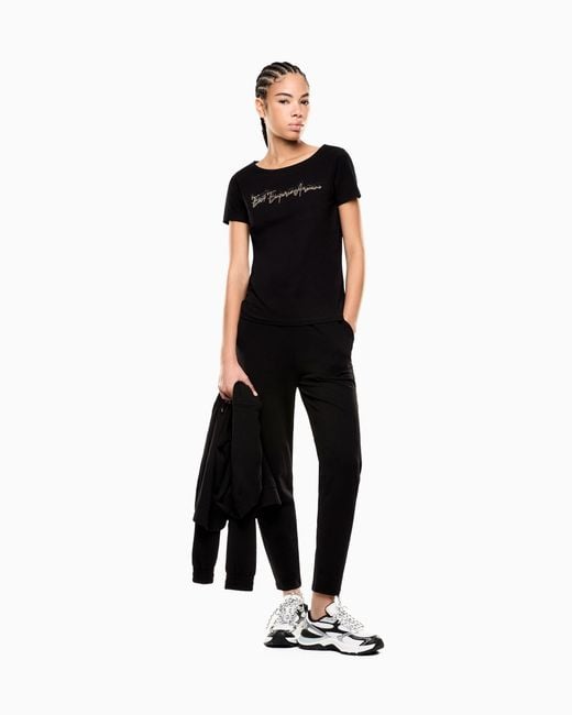 EA7 Black Logo Series Stretch-Jersey T-Shirt With Signature Logo