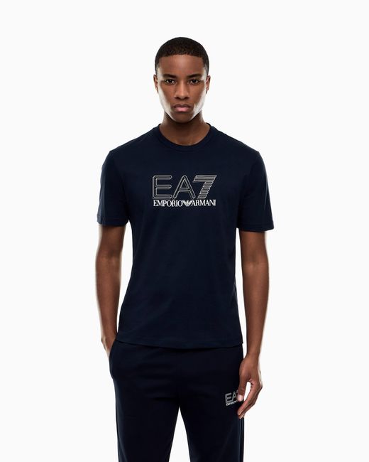 EA7 Blue Visibility Cotton-Jersey Crew-Neck T-Shirt for men