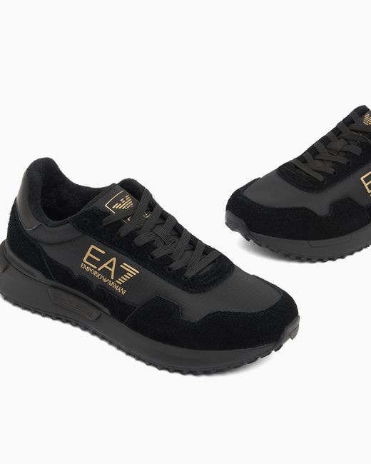 EA7 Black Fabric Sneaker With Suede Inserts Vintage Running