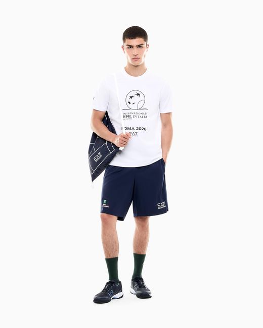 EA7 White Internazionali Bnl D'Italia Cotton Crew-Neck T-Shirt for men