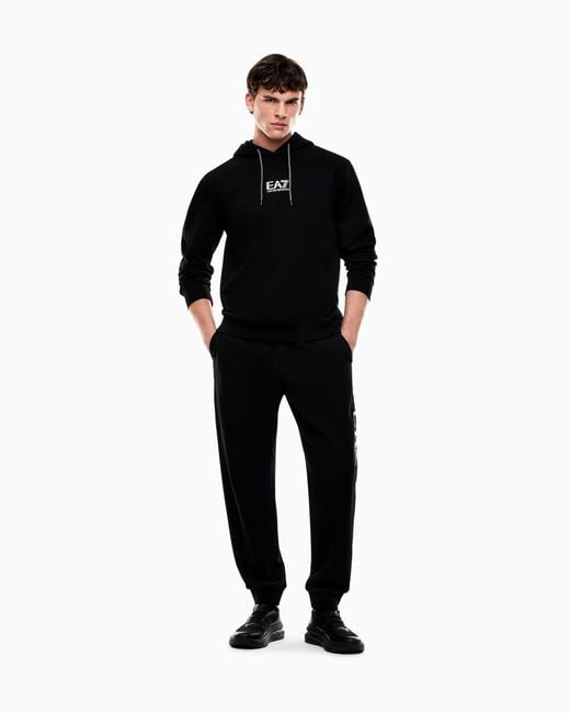 EA7 Blue Visibility Cotton Hooded Sweatshirt for men
