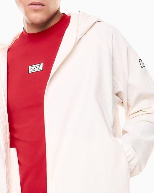 EA7 White Ventus7 Technical Fabric Hooded Sweatshirt for men