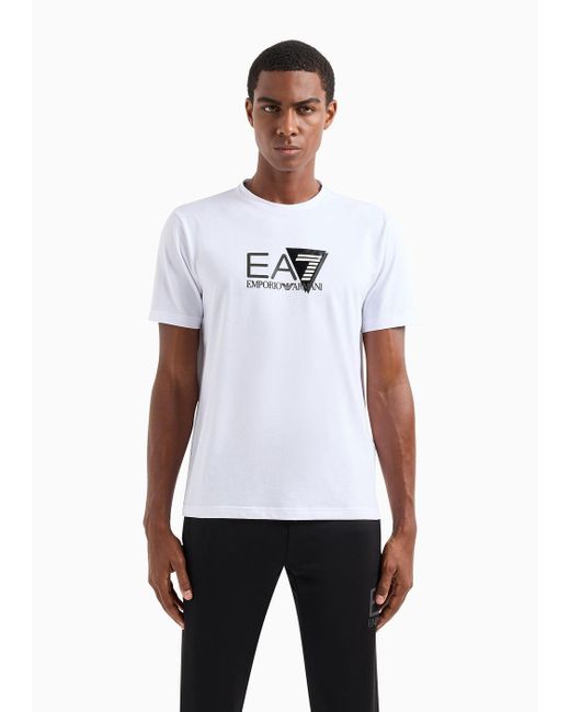 EA7 White Recycled Fabric And Stretch Cotton Visibility T-shirt for men