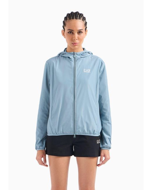 EA7 Blue Water-repellent Fabric Shiny Hooded Jacket
