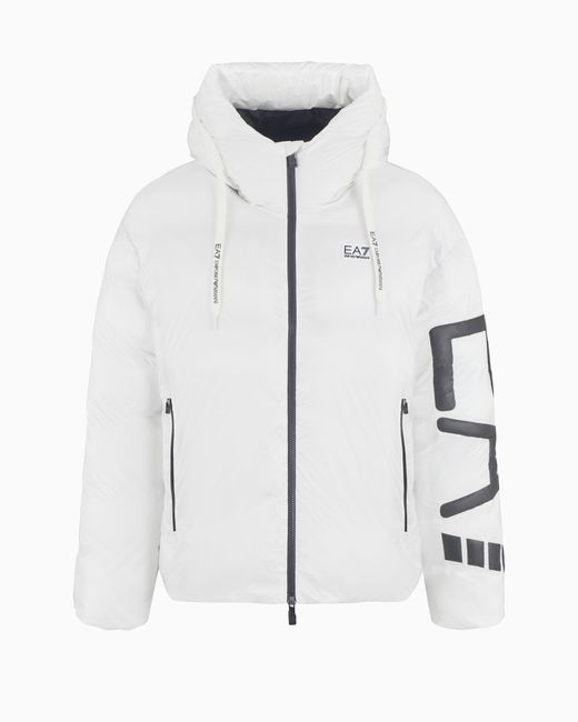 EA7 White Technical Fabric Padded Jacket With Hood for men