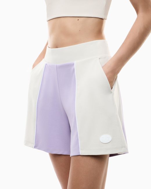 EA7 White Stretch Viscose Interlock Shorts