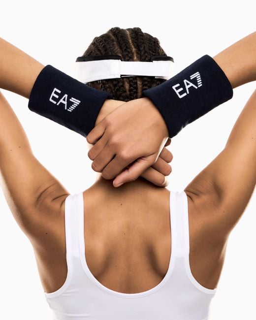 EA7 Blue Stretch Wristbands With Contrast Logo Tennis Pro Wristband