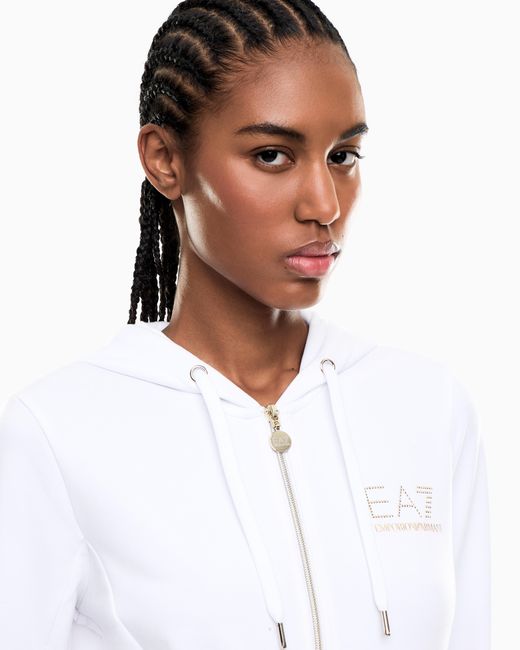 EA7 White Viscose Suit With A Zip-Up Hoodie And Micro-Studs Tracksuit