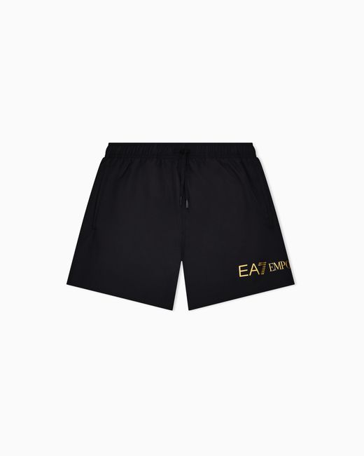 EA7 Black Swim Shorts With A Drawstring Waist And Side Pockets for men