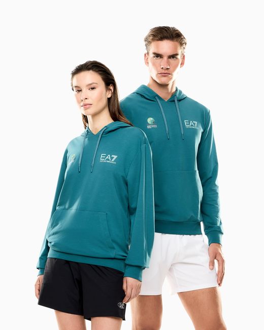 EA7 Blue Italian Open Stretch-Cotton Sweatshirt for men
