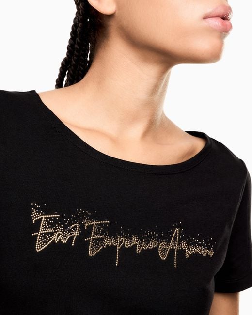 EA7 Black Logo Series Stretch-Jersey T-Shirt With Signature Logo