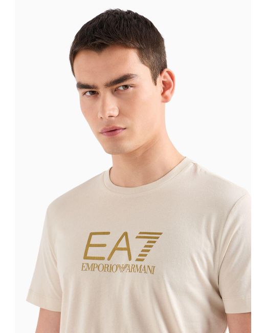 T-shirt Girocollo Gold Label In Cotone Pima di EA7 in Natural da Uomo