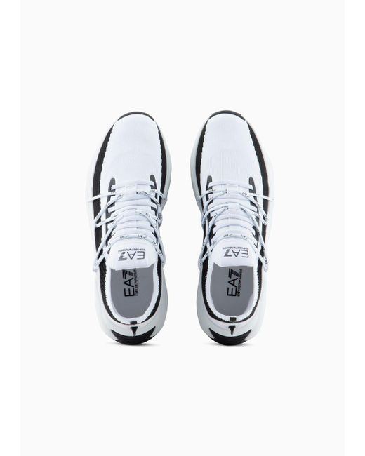 EA7 White Knit And Nubuck Infinity Sneakers