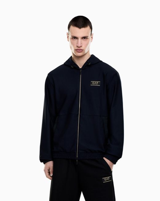 EA7 Blue Premium Label Technical Fabric Hooded Sweatshirt for men