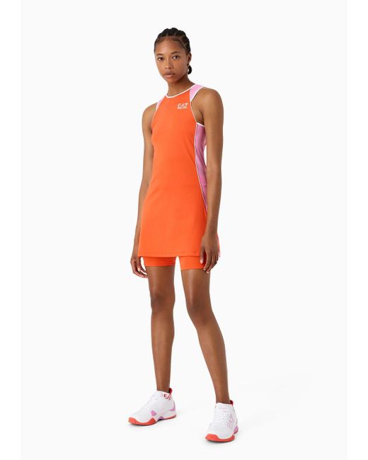 EA7 Orange Asv Tennis Pro Kleid Aus Ventus7-funktionsgewebe