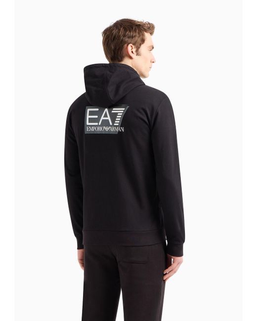 EA7 Blue Visibility Cotton Hooded Sweatshirt for men