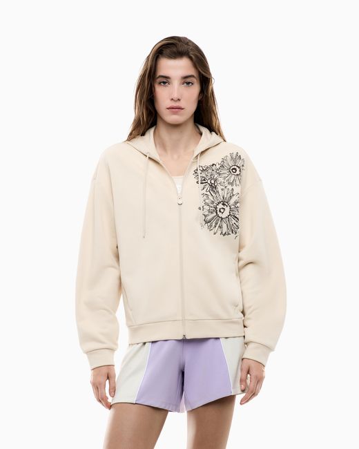 EA7 Natural Graphic Series Cotton-Blend Hooded Sweatshirt With Floral Print