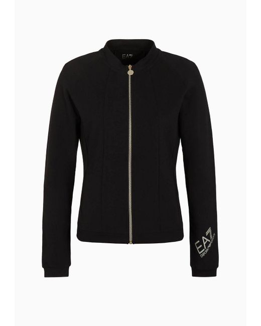 EA7 Black Core Lady Stretch-cotton Zip-up Sweatshirt