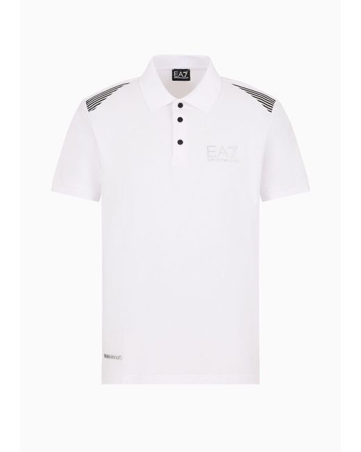 EA7 White Asv 7 Lines Recycled-fabric Short-sleeved Polo Shirt for men