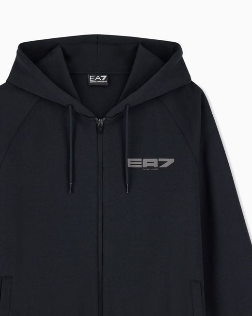 EA7 Blue Full-Zip Hoodie Graphic Series Cotton Blend Regular Fit for men