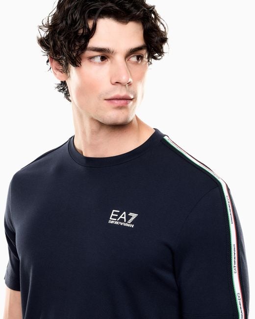 EA7 Blue Italian Spirit Cotton-Jersey Crew-Neck T-Shirt for men