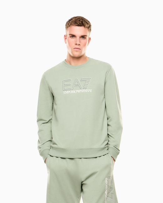 EA7 Green Visibility Cotton Zip-Up Sweatshirt With Logo for men