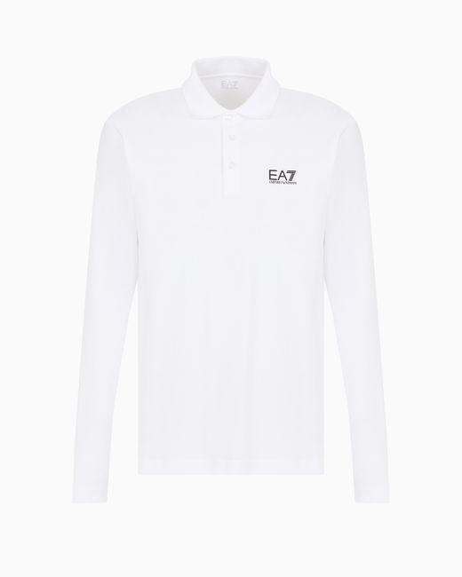 EA7 Core Identity Poloshirt Mit Langen Ärmeln Aus Baumwollstretch in White für Herren