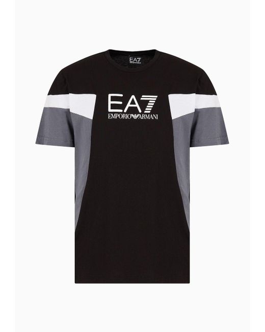 EA7 Black Summer Block Cotton Crew-neck T-shirt for men