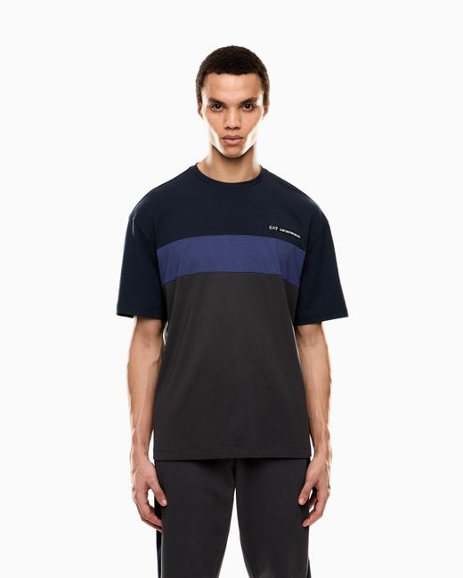 T-Shirt Girocollo Athletic Colour Block di EA7 in Blue da Uomo
