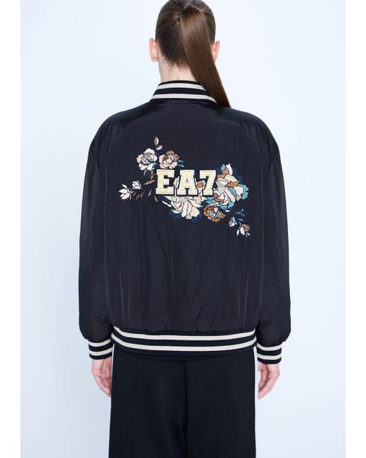 EA7 Black Nylon Jacket With Embroidery