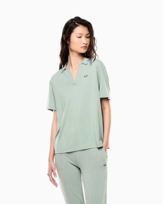 EA7 Blue Core Lady Modal-Blend Polo Shirt