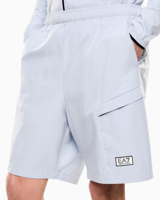 EA7 Blue Dynamic Athlete Ventus7 Technical-Fabric Cargo Bermuda Shorts for men