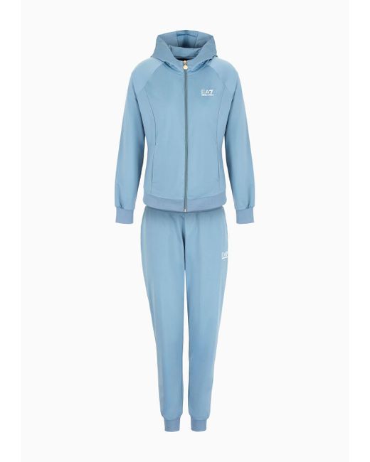 EA7 Blue Technical-fabric Tracksuit With Oversized Logo