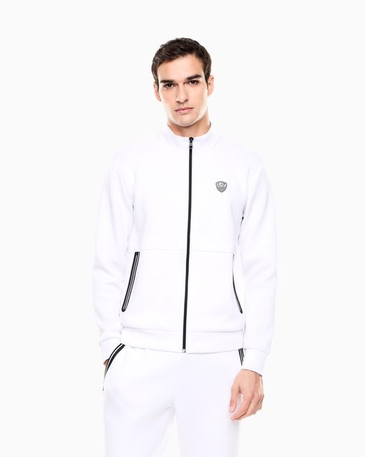 EA7 White Stretch-Viscose Blend Zip-Up Sweatshirt for men