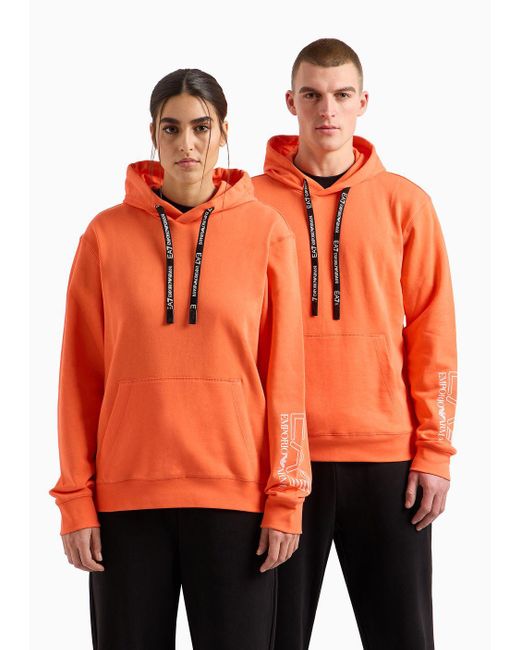EA7 Orange Core Identity Unisex-sweatshirt Mit Kapuze Aus Bio-baumwolle
