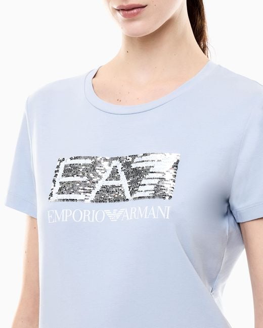 EA7 Blue Logo Series Cotton Jersey T-Shirt With Logo
