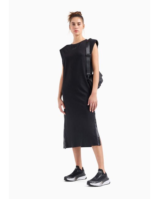 EA7 Black Logo Series Long Dress In Asv Organic Cotton