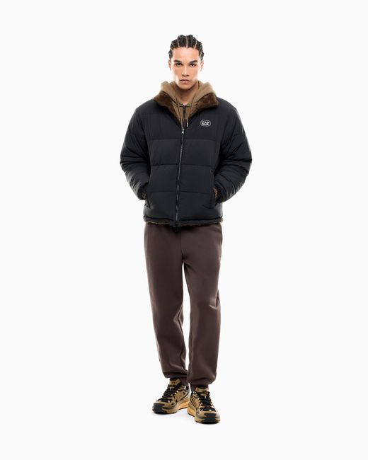 EA7 Blue Oversized Reversible Bomber Jacket With Padding for men