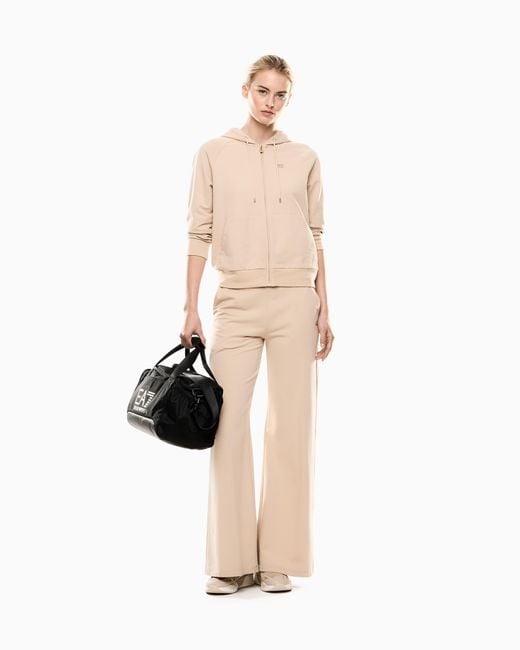 EA7 Natural Core Lady Stretch-Cotton Wide-Leg Trousers