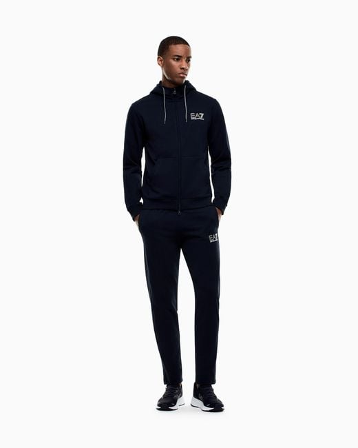 EA7 Blue Pure Cotton Tracksuit With Hood for men