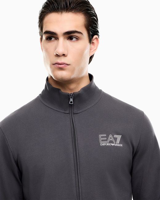 EA7 Gray Visibility Pure Cotton Zip-Up Tracksuit for men