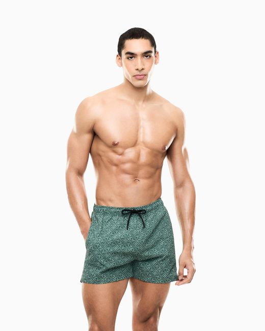 EA7 Green Graphic Series Swim Trunks With Monogram Print for men
