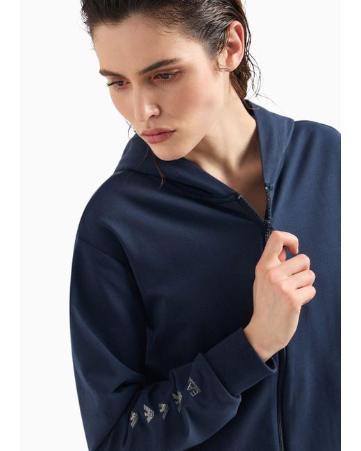 EA7 Blue Logo Series Hooded Sweatshirt In An Asv Organic Cotton Blend